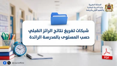 شبكات تفريغ نتائج الرائز القبلي حسب المستوى بالمدرسة الرائدة